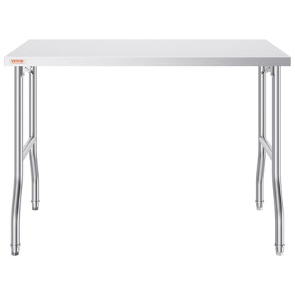 Kommerzieller Arbeitstisch, Arbeitsstation, 48 x 24 Zoll, klappbarer kommerzieller Vorbereitungstisch, robuster, klappbarer Edelstahl mit 300 kg Tragkraft, Küchenarbeitstisch, silberne Kücheninsel aus Edelstahl