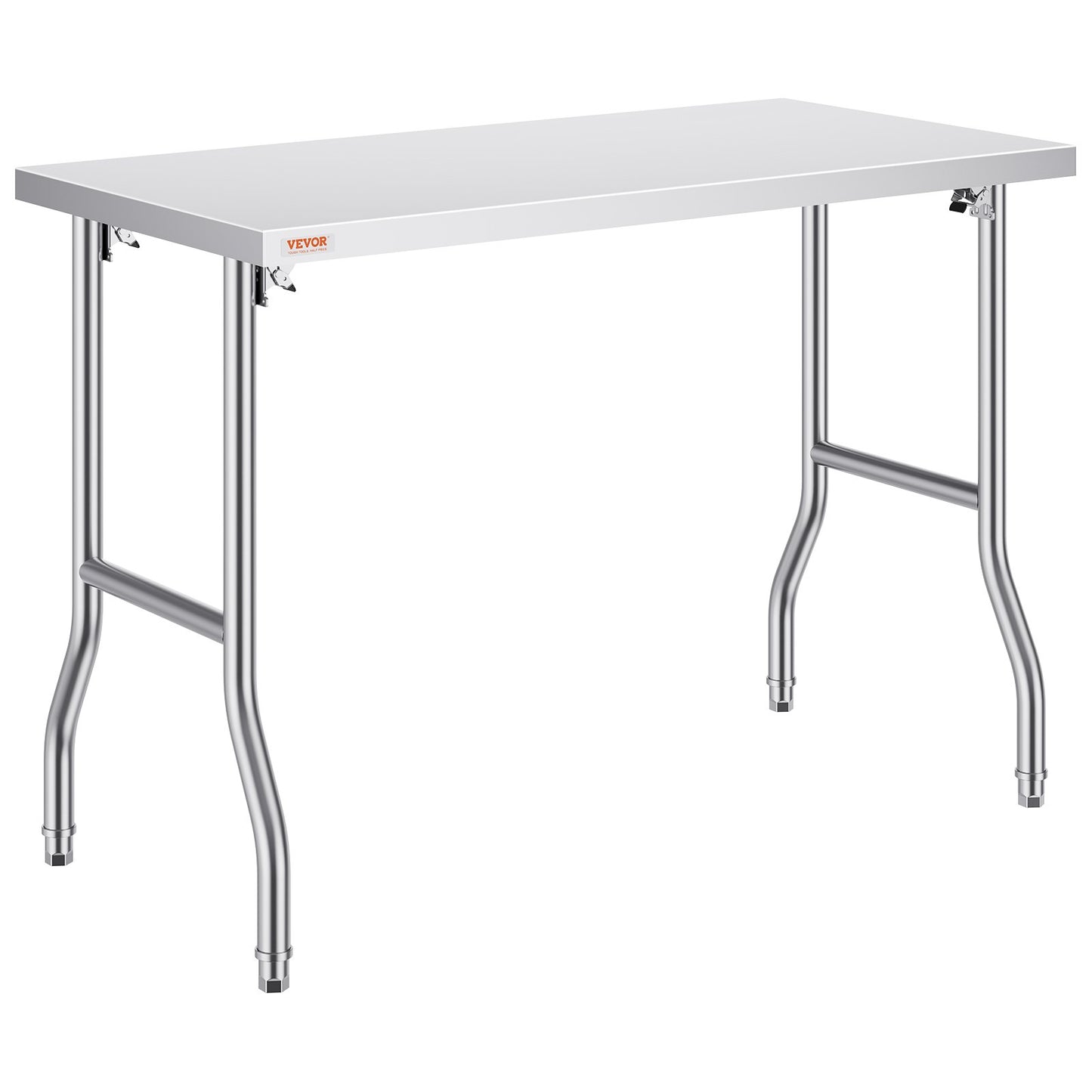Kommerzieller Arbeitstisch, Arbeitsstation, 48 x 24 Zoll, klappbarer kommerzieller Vorbereitungstisch, robuster, klappbarer Edelstahl mit 300 kg Tragkraft, Küchenarbeitstisch, silberne Kücheninsel aus Edelstahl