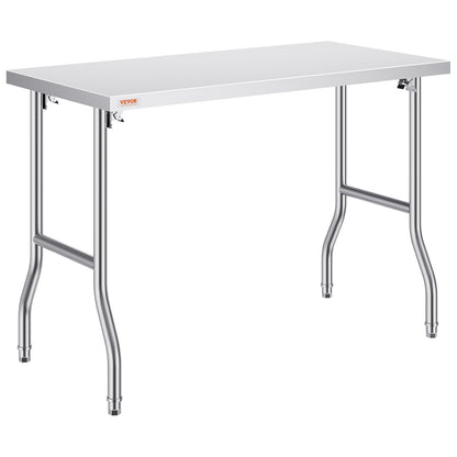 Kommerzieller Arbeitstisch, Arbeitsstation, 48 x 24 Zoll, klappbarer kommerzieller Vorbereitungstisch, robuster, klappbarer Edelstahl mit 300 kg Tragkraft, Küchenarbeitstisch, silberne Kücheninsel aus Edelstahl
