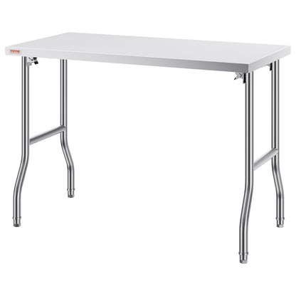 Kommerzieller Arbeitstisch, Arbeitsstation, 48 x 24 Zoll, klappbarer kommerzieller Vorbereitungstisch, robuster, klappbarer Edelstahl mit 300 kg Tragkraft, Küchenarbeitstisch, silberne Kücheninsel aus Edelstahl