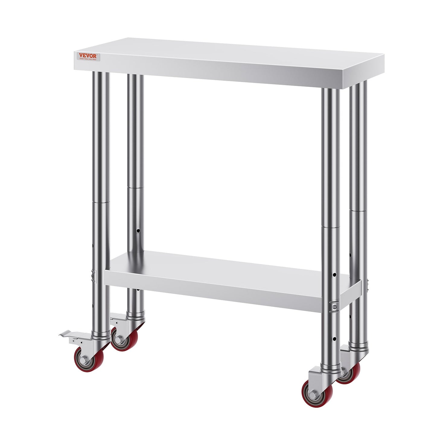Rostfritt stål Catering Arbetsbord 30x12 tum Kommersiellt köksbord med 4 hjul Kommersiell matberedningsarbetsbänk med flexibel justering Hylla för köksbord