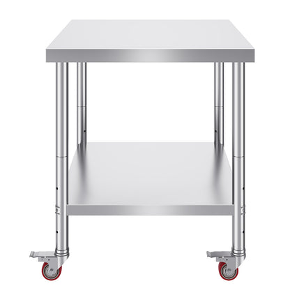 Rostfritt Stål Catering Arbetsbord 30x36 tum Kommersiellt köksbord med 4 hjul Kommersiell matförberedande arbetsbänk med flexibel justering Hylla för köksförberedande bord