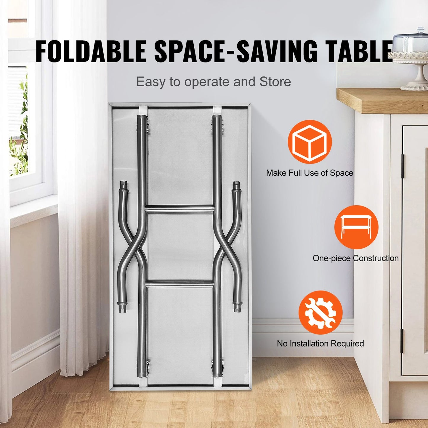 Commercial Work Table Workstation 48x30 Inch Foldable Commercial Prep Table, Double Shelf Stainless Steel Folding Table, Kitchen Work Table with 772 lbs Load Silver Stainless Steel Kitchen Island