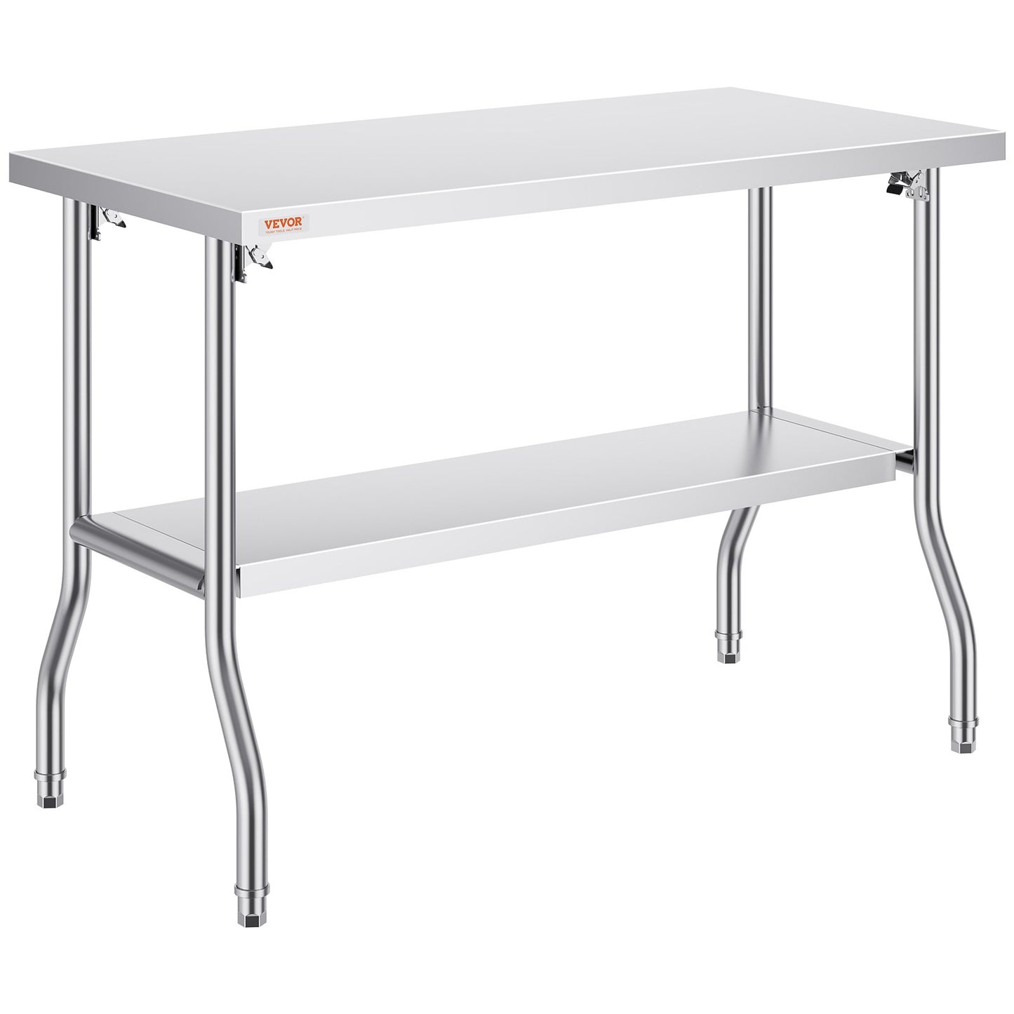 Kommerzieller Arbeitstisch, Arbeitsstation, 48 x 24 Zoll, klappbarer kommerzieller Vorbereitungstisch, robuster, klappbarer Edelstahl mit 772 lbs Tragkraft, Küchenarbeitstisch, silberne Kücheninsel aus Edelstahl