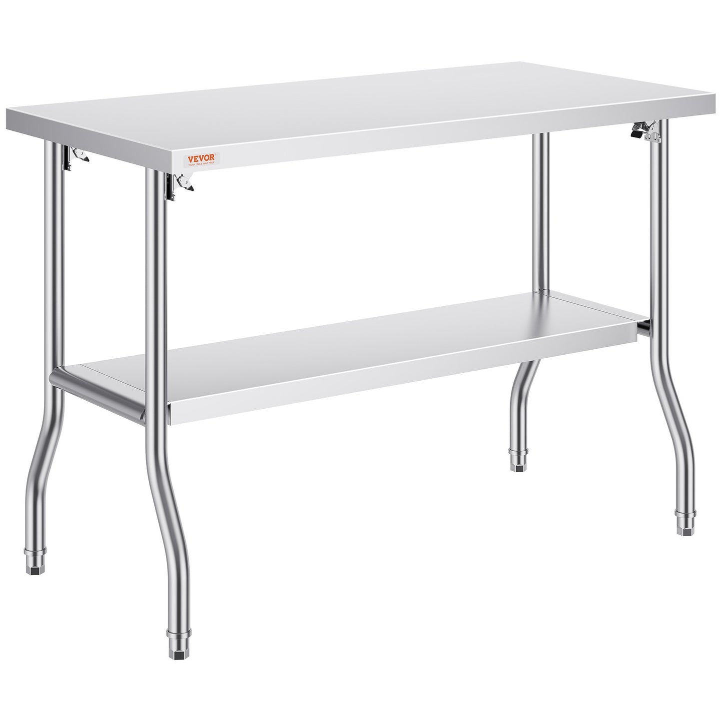 Kommerzieller Arbeitstisch, Arbeitsstation, 48 x 24 Zoll, klappbarer kommerzieller Vorbereitungstisch, robuster, klappbarer Edelstahl mit 772 lbs Tragkraft, Küchenarbeitstisch, silberne Kücheninsel aus Edelstahl