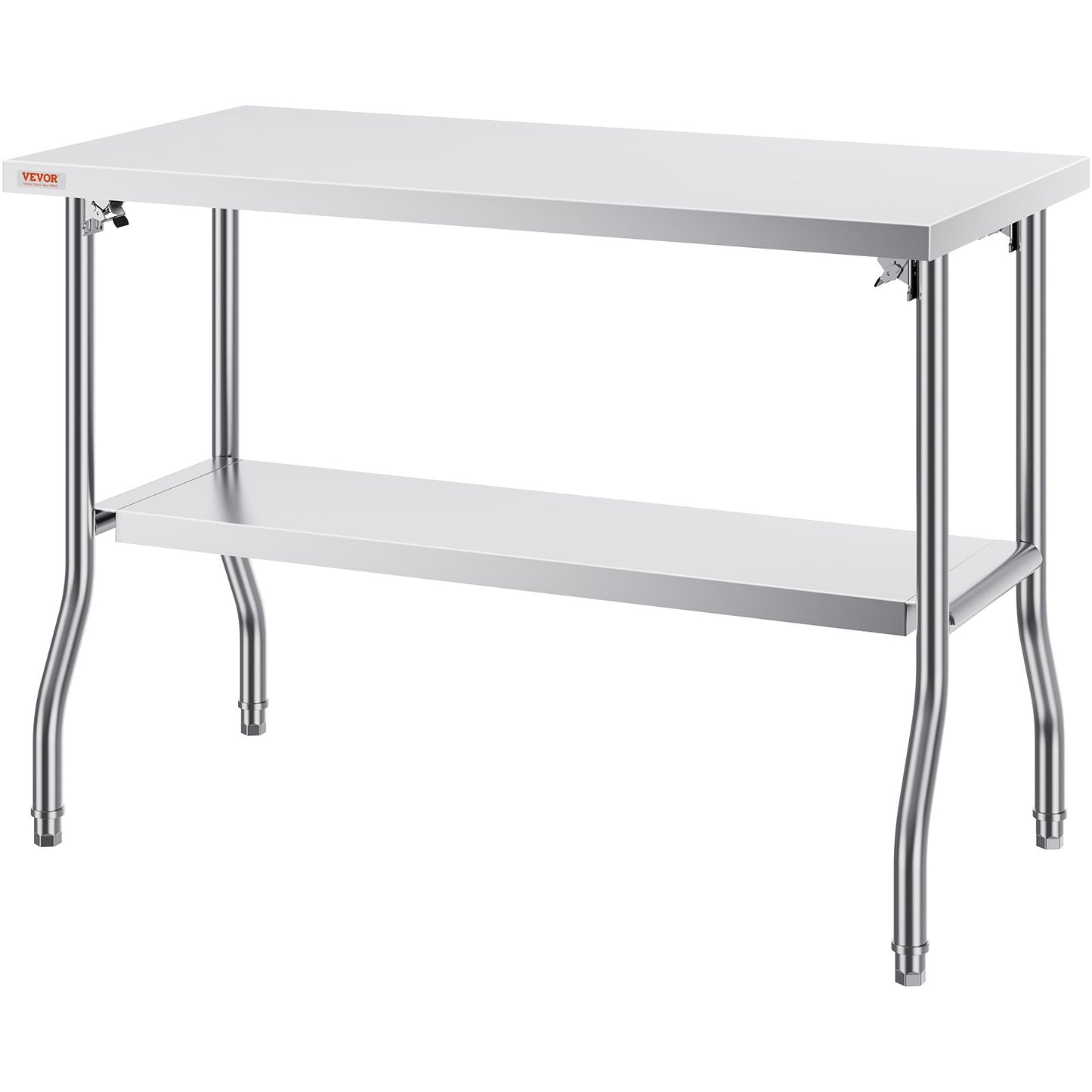 Kommerzieller Arbeitstisch, Arbeitsstation, 48 x 24 Zoll, klappbarer kommerzieller Vorbereitungstisch, robuster, klappbarer Edelstahl mit 772 lbs Tragkraft, Küchenarbeitstisch, silberne Kücheninsel aus Edelstahl