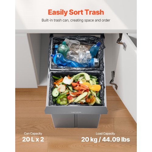 Double 20Lx2 Pull Out Waste Bin Under Cabinet Kitchen Waste Bin | EU