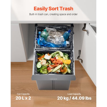 Double 20Lx2 Pull Out Waste Bin Under Cabinet Kitchen Waste Bin | EU