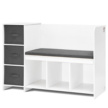 Kids läshörna bänk 6-Cubby förvaringsbokhylla med sittdyna vit