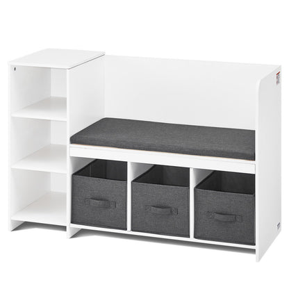 Kids läshörna bänk 6-Cubby förvaringsbokhylla med sittdyna vit