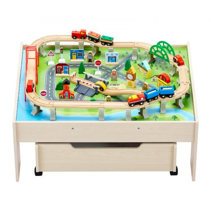 Tågbord 100 st Träaktivitetsbord för Barn med Rullande Förvaringslåda