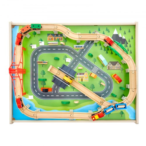 Tågbord 100 st Träaktivitetsbord för Barn med Rullande Förvaringslåda