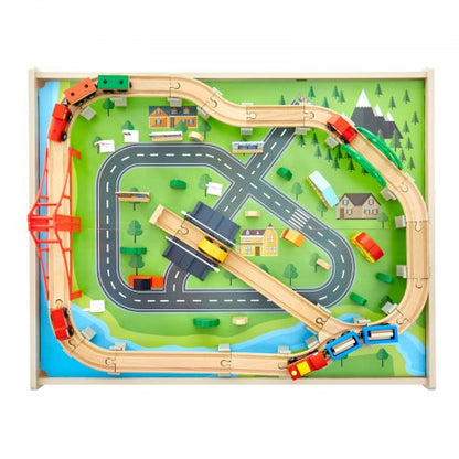 Tågbord 100 st Träaktivitetsbord för Barn med Rullande Förvaringslåda