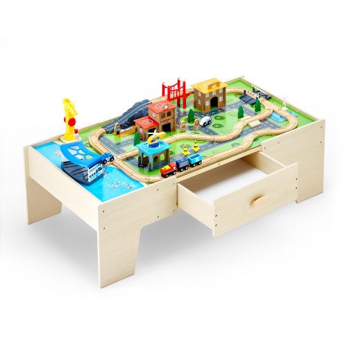 Tågbord 62 delar Träaktivitetsbord för barn med stor förvaringslåda