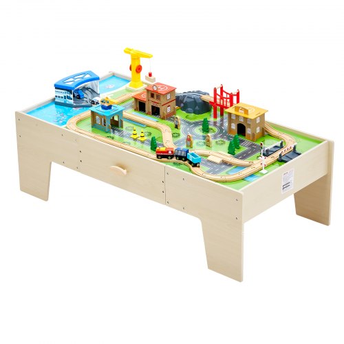 Tågbord 62 delar Träaktivitetsbord för barn med stor förvaringslåda