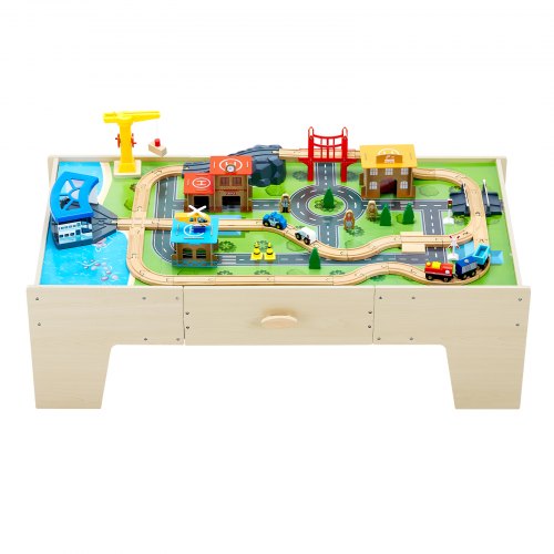 Tågbord 62 delar Träaktivitetsbord för barn med stor förvaringslåda