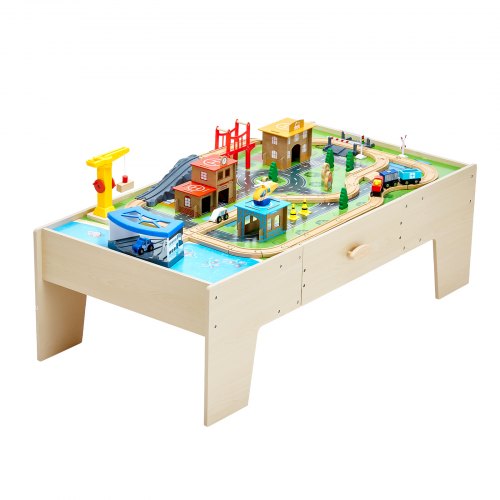 Tågbord 62 delar Träaktivitetsbord för barn med stor förvaringslåda