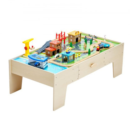 Tågbord 62 delar Träaktivitetsbord för barn med stor förvaringslåda