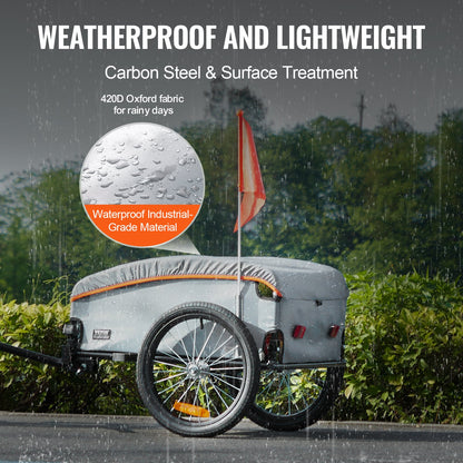 Bike Cargo Trailer, 100 lbs lastkapacitet, tung cykelvagn, hopfällbar kompakt förvaring med universalfäste, vattentätt skydd, 16" hjul, säkra reflektorer, passar 22"-28" cykelhjul