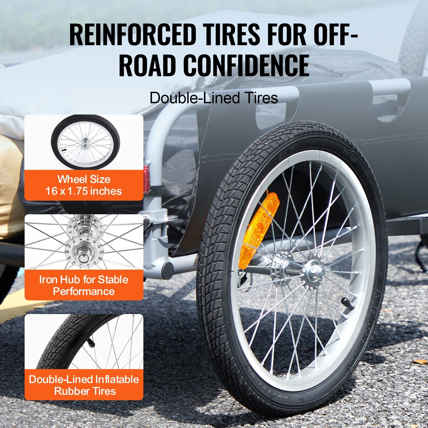 Bike Cargo Trailer, 100 lbs load capacity, heavy duty bike trailer, foldable compact storage and quick release with universal coupling, 16" wheels, safe reflectors, fits 22"-28" bike wheels