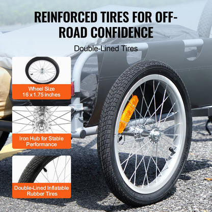 Bike Cargo Trailer, 100 lbs load capacity, heavy duty bike trailer, foldable compact storage and quick release with universal coupling, 16" wheels, safe reflectors, fits 22"-28" bike wheels