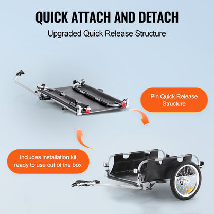 Bike Cargo Trailer, 100 lbs load capacity, heavy duty bike trailer, foldable compact storage and quick release with universal coupling, 16" wheels, safe reflectors, fits 22"-28" bike wheels