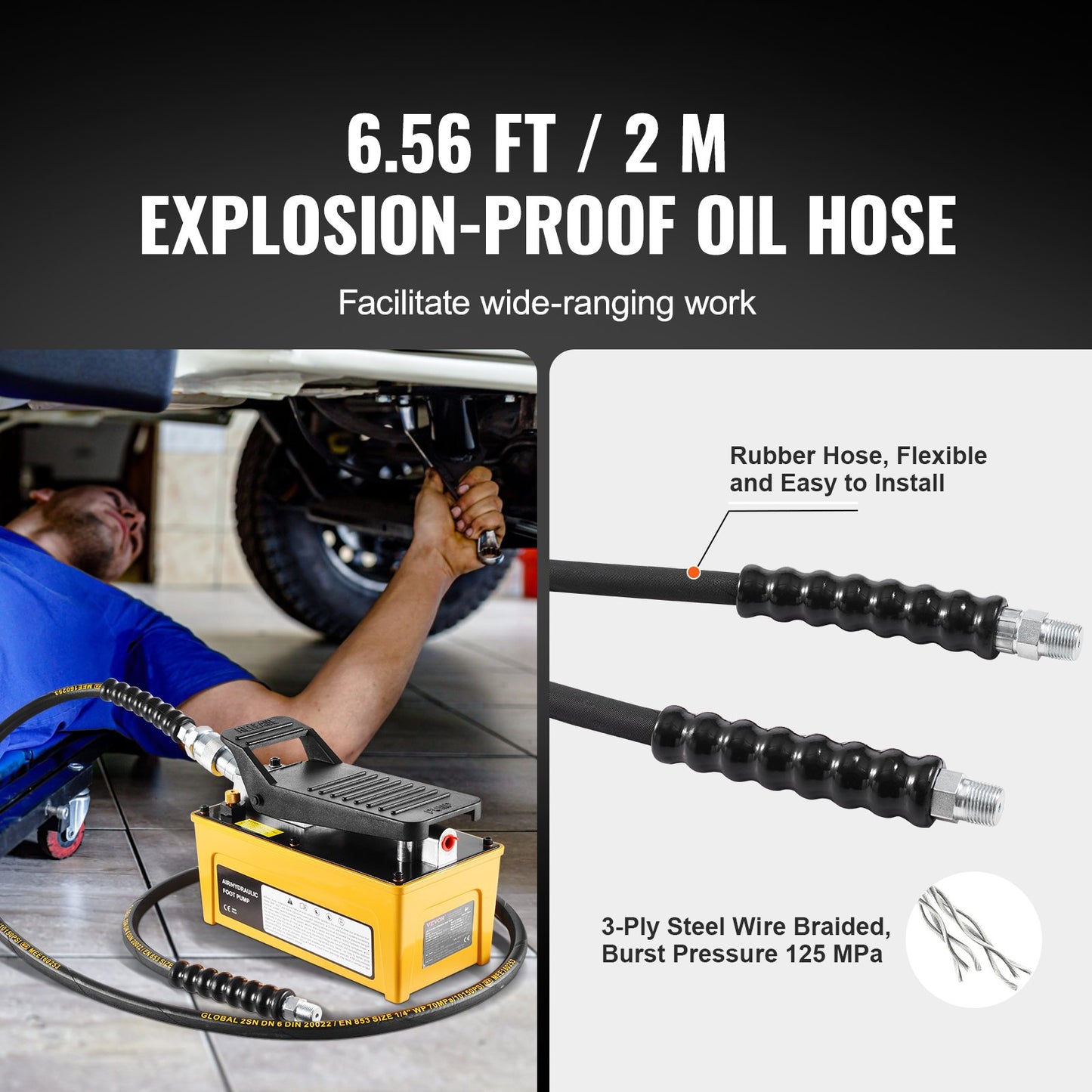 Air Hydraulic Pump 10000 PSI, 1.6L Oil Tank, 340L/min Air Flow, Npt 3/8" Oil Outlet, Npt 1/4" Inlet, Air Powered Foot Pump with 6.56ft / 2m Oil Hose for Auto Repair Frame Machine and Hydraulic Press