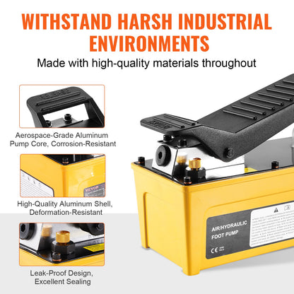 Air Hydraulic Pump 10000 PSI, 1.6L Oil Tank, 340L/min Air Flow, Npt 3/8" Oil Outlet, Npt 1/4" Inlet, Air Powered Foot Pump with 6.56ft / 2m Oil Hose for Auto Repair Frame Machine and Hydraulic Press