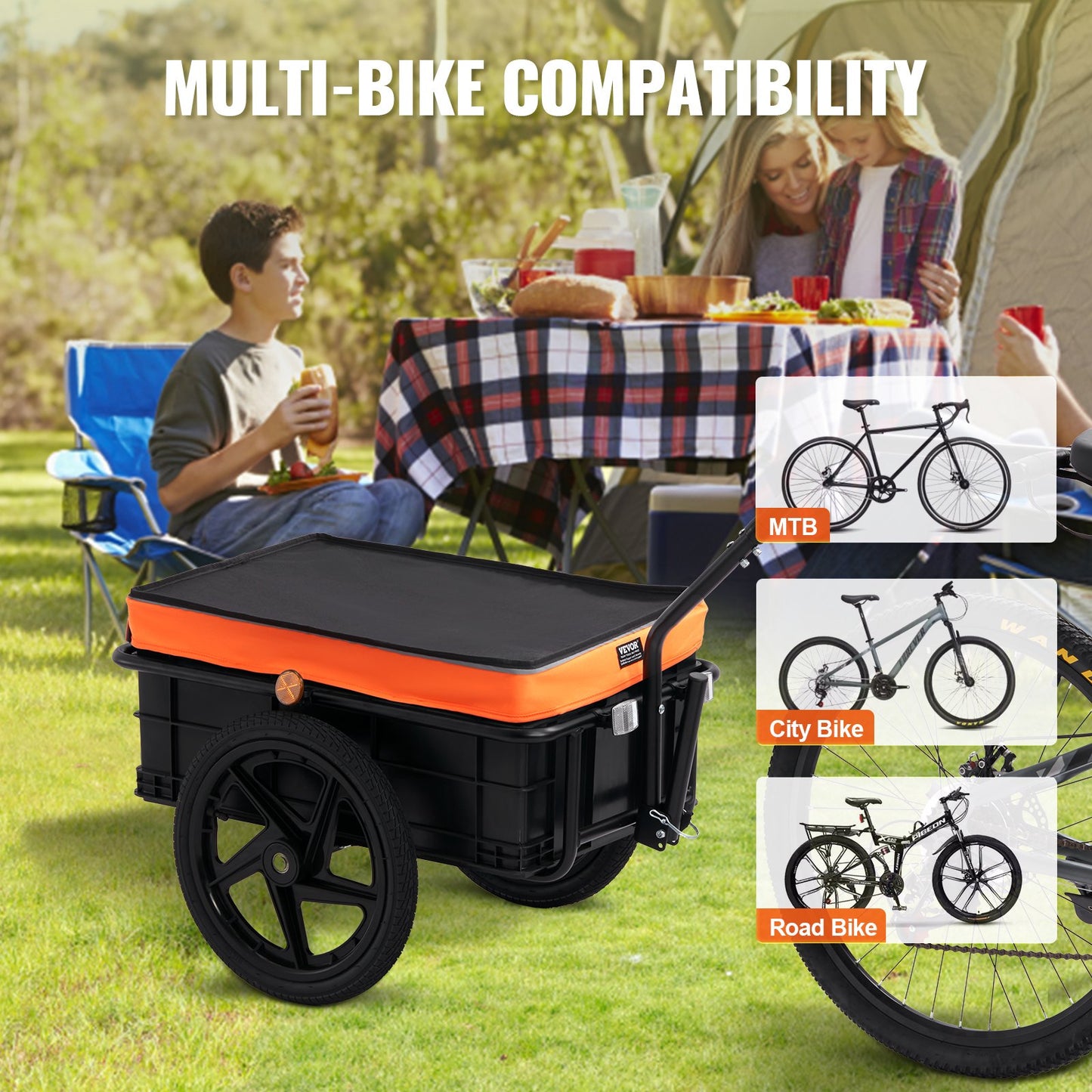 Bike Cargo Trailer, 88 lbs lastkapacitet, tung cykelvagn, hopfällbar kompakt förvaring med universalkoppling, vattentätt skydd, 16" hjul, säkra reflektorer, passar 24"-28" cykelhjul