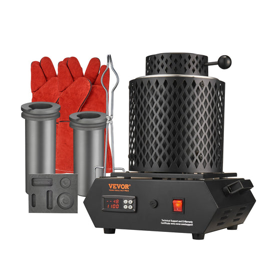 Guldsmältugn, 1350W elektrisk digital smältugn, 2102℉/1150℃ elektrisk smältugn med 1 kg och 3 kg grafitdeglar för smältning av guld, silver, koppar, aluminium