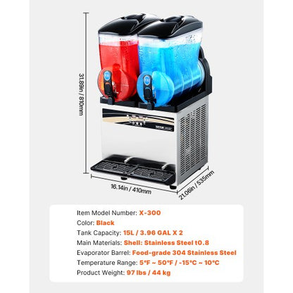 Kommerzielle Slush-Maschine 15Lx2 Tank Margarita Smoothie Frozen Drink Machine | EU