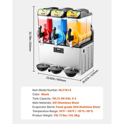 Kommersiell Slushmaskin 15Lx3 Tank Margarita Smoothie Frysdryckesmaskin |  EU