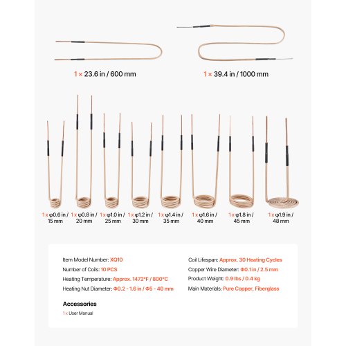 10 st magnetisk induktionsvärmare, induktorvärmetillbehör, minivärmaresats med flexibilitet och lång livslängd, för borttagning av rostiga bultar och muttrar, 8 spolar + 1 U-formad + 1 friformning |  EU