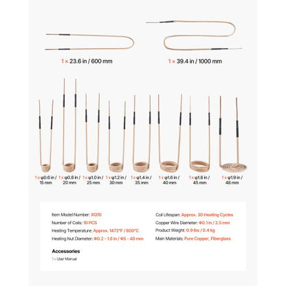 10 st magnetisk induktionsvärmare, induktorvärmetillbehör, minivärmaresats med flexibilitet och lång livslängd, för borttagning av rostiga bultar och muttrar, 8 spolar + 1 U-formad + 1 friformning |  EU