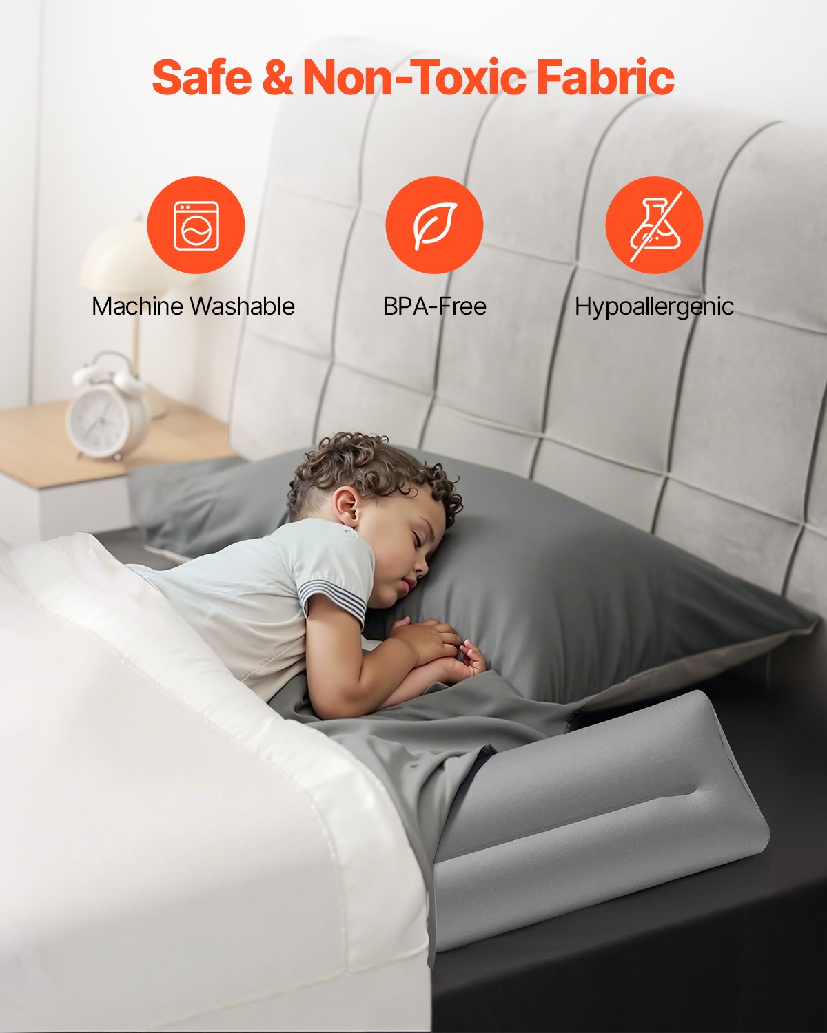 Toddler Bed Bumper 47.4-inch Inflatable Bed Guard Rail with Hand Pump