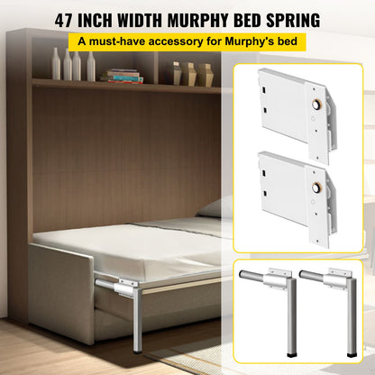 Murphy Assembly Wall Springs Mechanism Heavy Duty Support Hardware DIY Kit for Queen Twin Size Bed (Horizontal), White