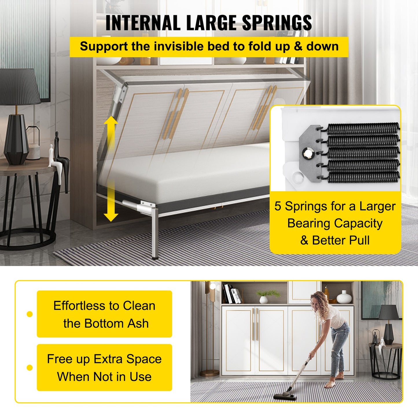 Murphy Assembly Wall Springs Mechanism Heavy Duty Support Hardware DIY Kit for Queen Twin Size Bed (Horizontal), White