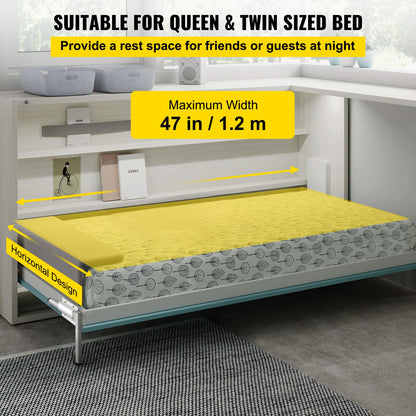 Murphy Assembly Wall Springs Mechanism Heavy Duty Support Hardware DIY Kit for Queen Twin Size Bed (Horizontal), White