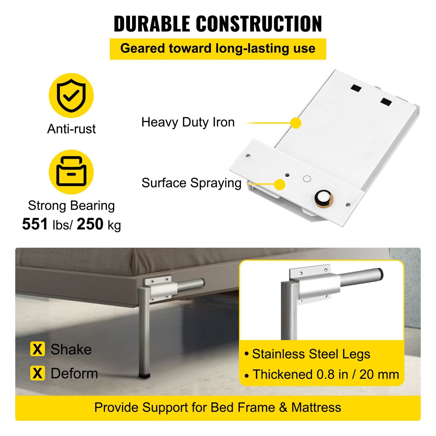 Murphy Assembly Wall Springs Mechanism Heavy Duty Support Hardware DIY Kit for Queen Twin Size Bed (Horizontal), White