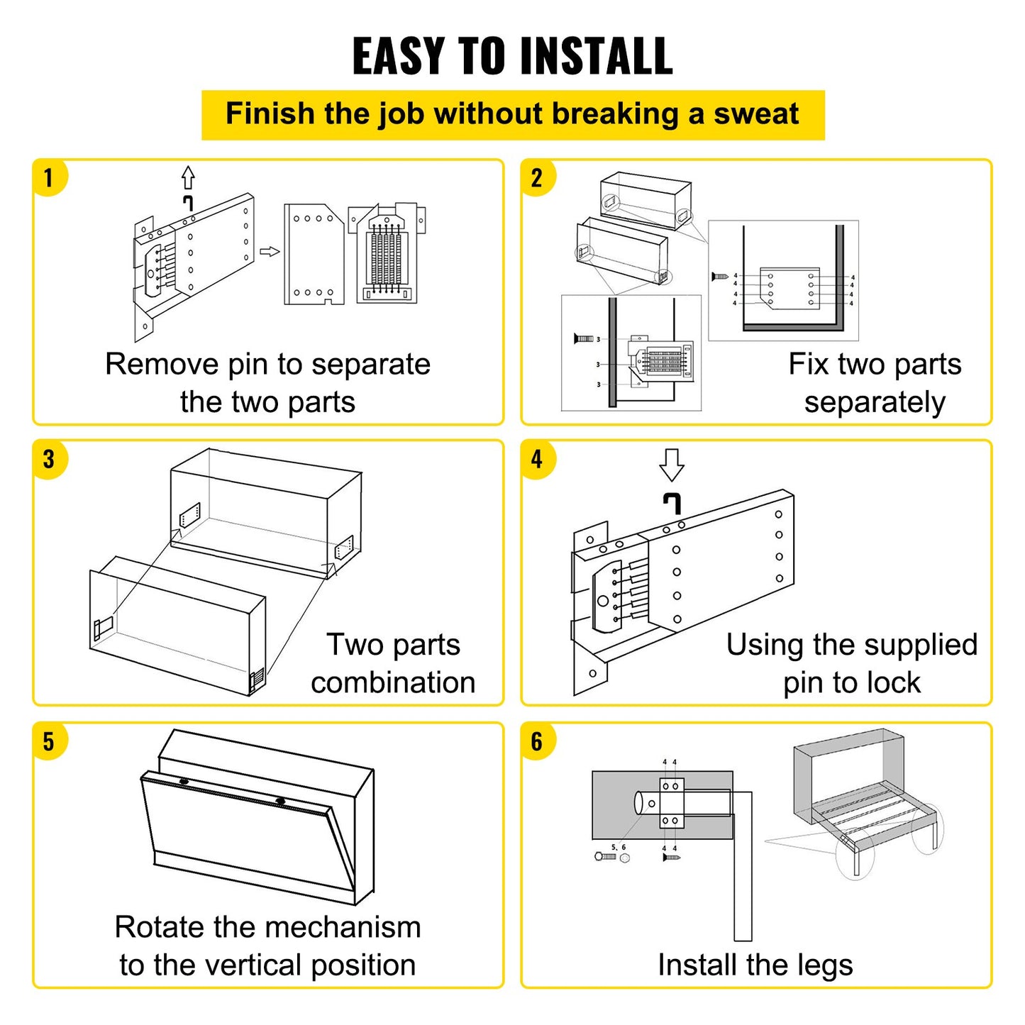 Murphy Assembly Wall Springs Mechanism Heavy Duty Support Hardware DIY Kit for Queen Twin Size Bed (Horizontal), White