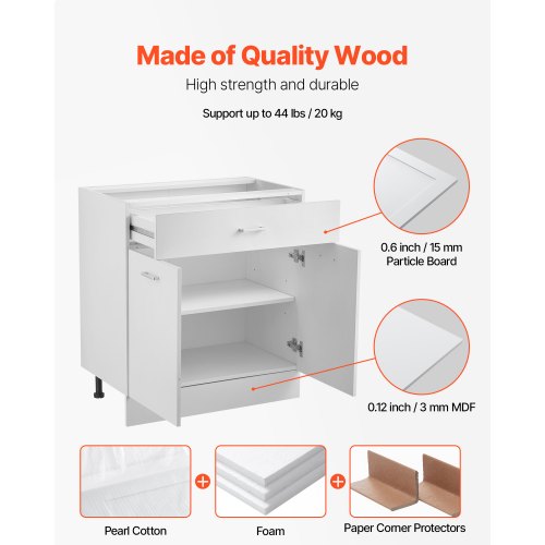 Shaker-underskåp 86 cm B x 43 cm D x 81 cm H Monteringsklart med låda |  EU