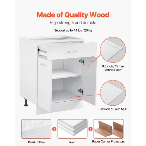 Shaker-underskåp 61 cm B x 43 cm D x 81 cm H Monteringsklart med låda |  EU