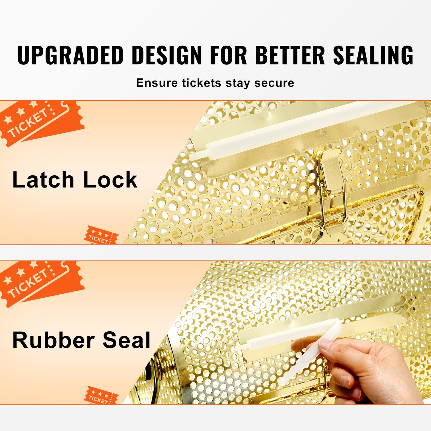 Lottery Drum, 11.6 x Ø7.48 inches, Brass Plated Lottery Ticket Spinner Cage, Holds 2,500 Tickets or 100 Ping Pong Balls, Metal Lottery Spinner Drawing with Wooden Twist Handle, for Bingo Puppy