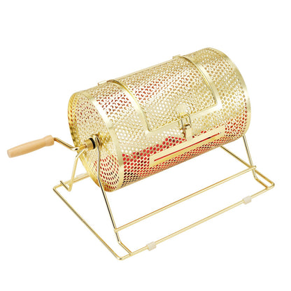 Lottery Drum, 11.6 x Ø7.48 inches, Brass Plated Lottery Ticket Spinner Cage, Holds 2,500 Tickets or 100 Ping Pong Balls, Metal Lottery Spinner Drawing with Wooden Twist Handle, for Bingo Puppy