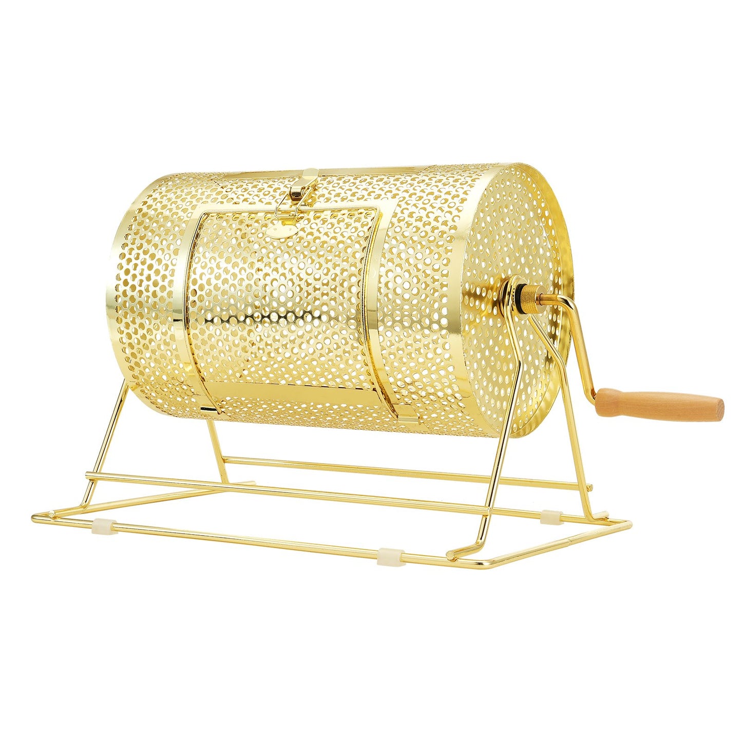 Lottery Drum, 11.6 x Ø7.48 inches, Brass Plated Lottery Ticket Spinner Cage, Holds 2,500 Tickets or 100 Ping Pong Balls, Metal Lottery Spinner Drawing with Wooden Twist Handle, for Bingo Puppy