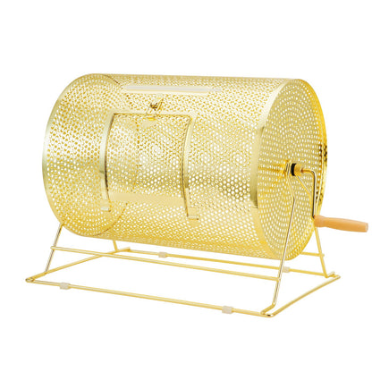 Lottery drum, 16.1 x Ø12 inch brass plated lottery ticket spinner cage, holds 5,000 tickets or 200 ping pong balls, metal lottery spinner drawing with wooden twist handle, for bingo roll part