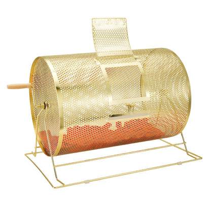 Lotteritrumma, 14,8 x Ø21,26 tum, mässingspläterad lotteribiljettsnurrbur, rymmer 10 000 biljetter eller 300 pingisbollar, metalllotteri-snurrritning med vridhandtag av trä, för bingoomröstning