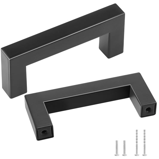 10-pack skåp drar, 3 tum / 76 mm Center till Center Slim Square Köksskåp Låda, rostfritt stål Moderna köksskåp Dörrhandtag för kök Badrum Bar Hårdvara Mattsvart