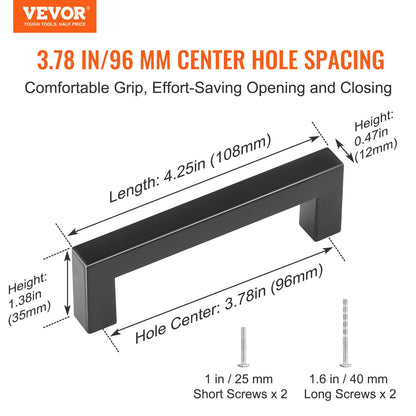 30er-Pack Schrankgriffe, 96 mm Mittenabstand, schmale quadratische Schubladengriffe für Küchenschränke, moderne Türgriffe aus Edelstahl für Küchen, Badezimmer, Bar, Hardware, Mattschwarz