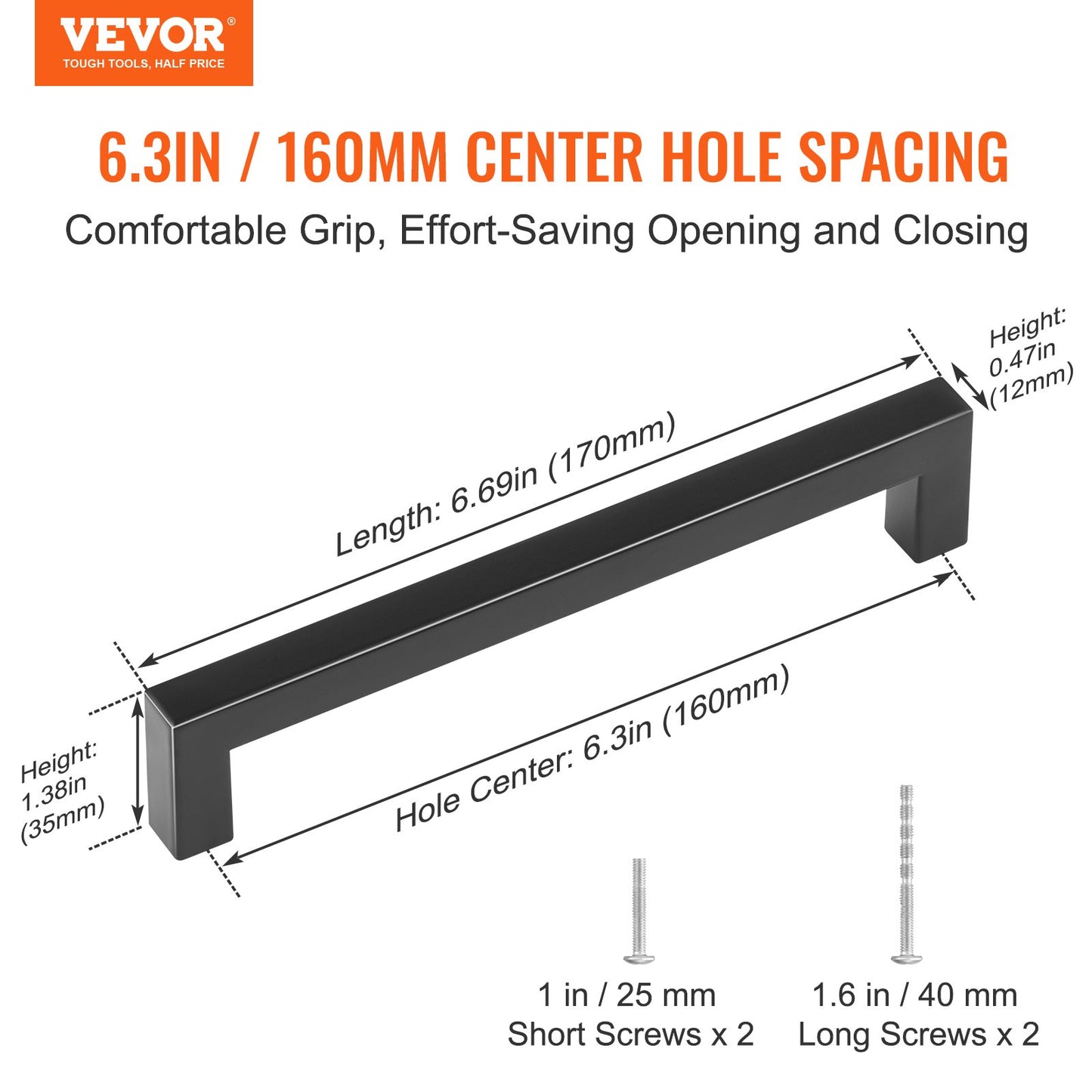 30-pack skåpdrag, 6,3 tum/160 mm Center till Center Slim Square Köksskåp Låda, rostfritt stål Modernt köksskåp Dörrhandtag för kök Badrum Bar hårdvara Mattsvart